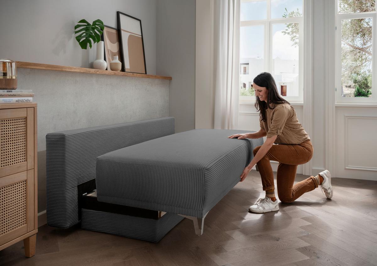 Schlafsofa Ari Grau Cord, B: 198 cm - Chromfarben/Grau, MODERN, Textil (198/90/100cm) - Livetastic