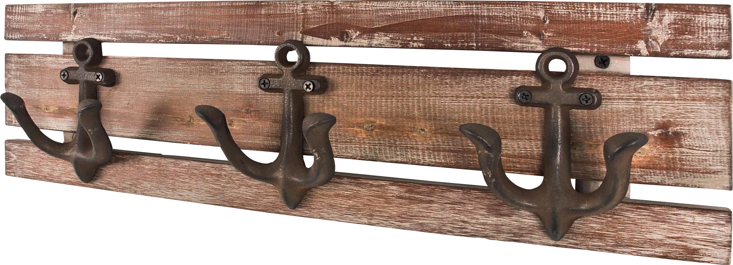 Hakenleiste Sailor 3 - Braun, MODERN, Holz/Metall