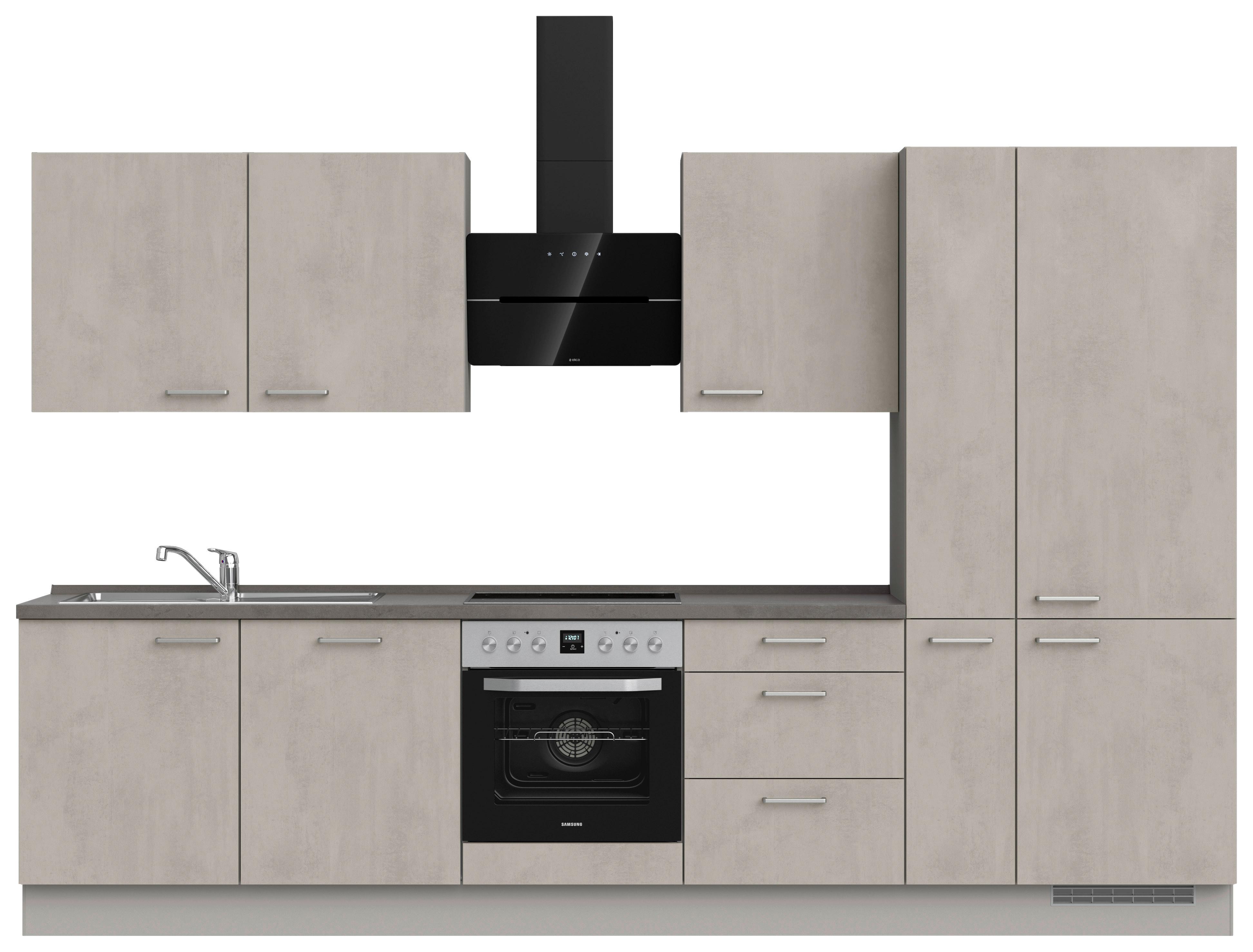 Kuchynská linka 330 cm, šedý betón/ kamenná šedá - sivá/farba ušľachtilej ocele, Modern, kov/kompozitné drevo (330cm) - Nobilia