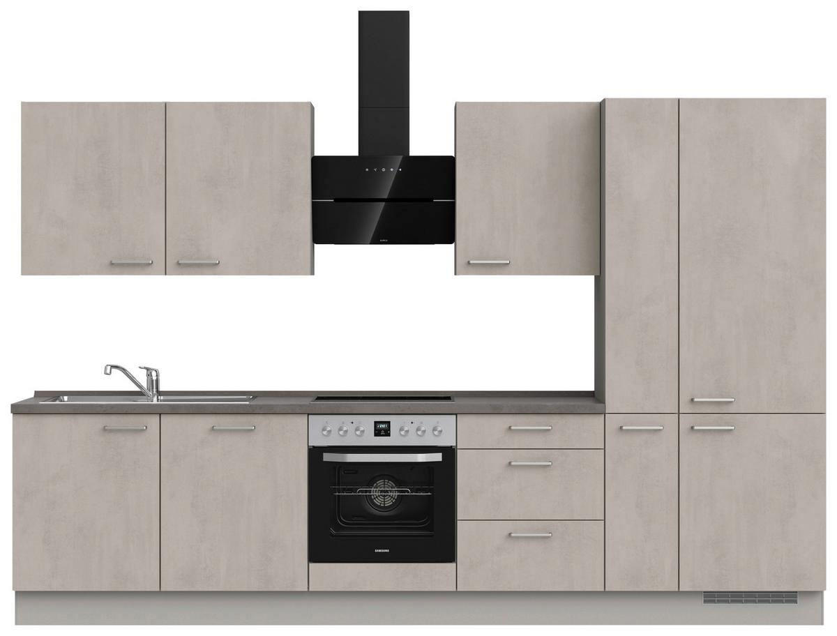 Kuchynská linka 330 cm, šedý betón/ kamenná šedá - sivá/farba ušľachtilej ocele, Modern, kov/kompozitné drevo (330cm) - Nobilia