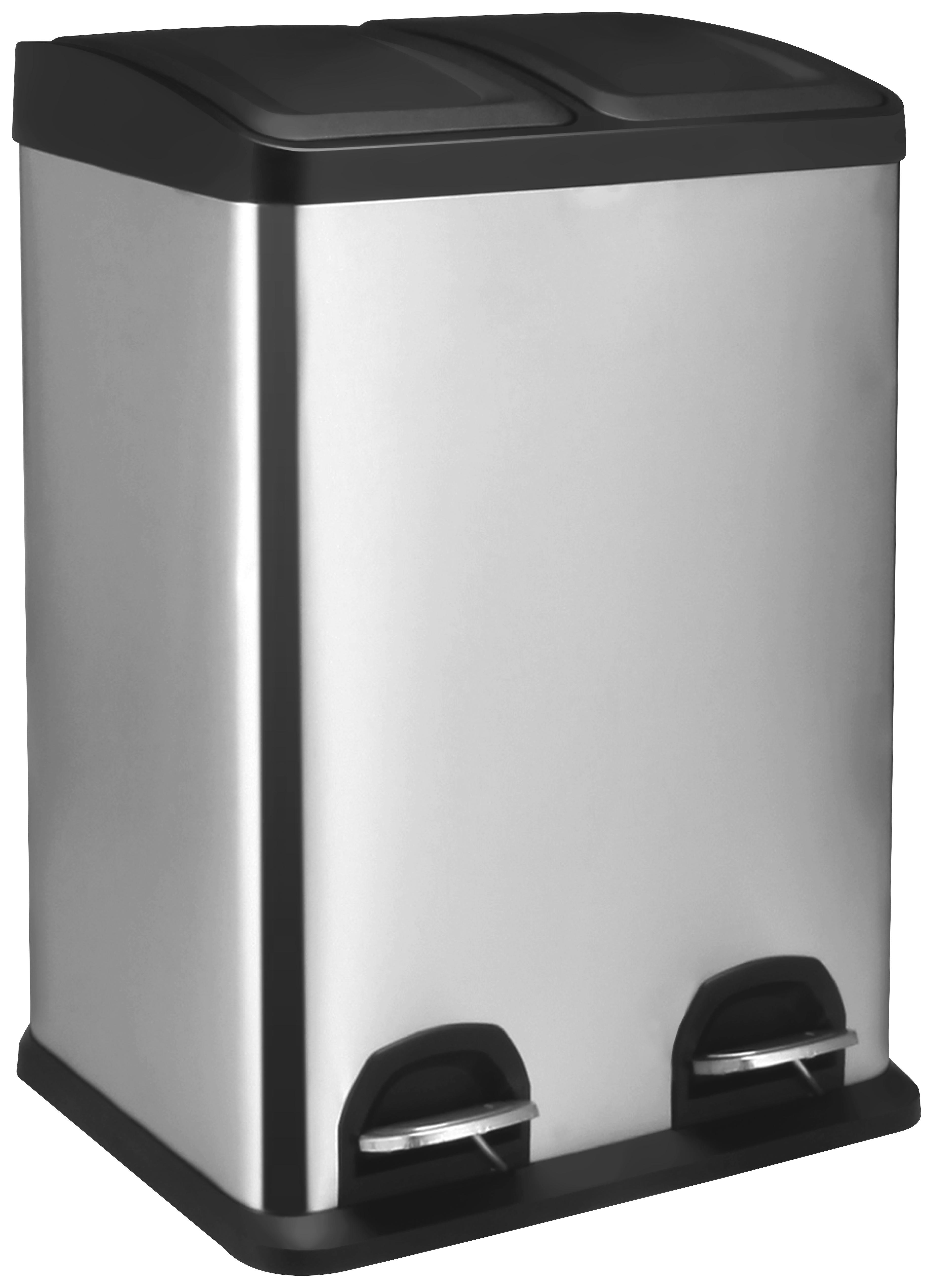 Abfallsammler Duo 40l - Silberfarben/Schwarz, MODERN, Kunststoff/Metall (41/32/60cm)