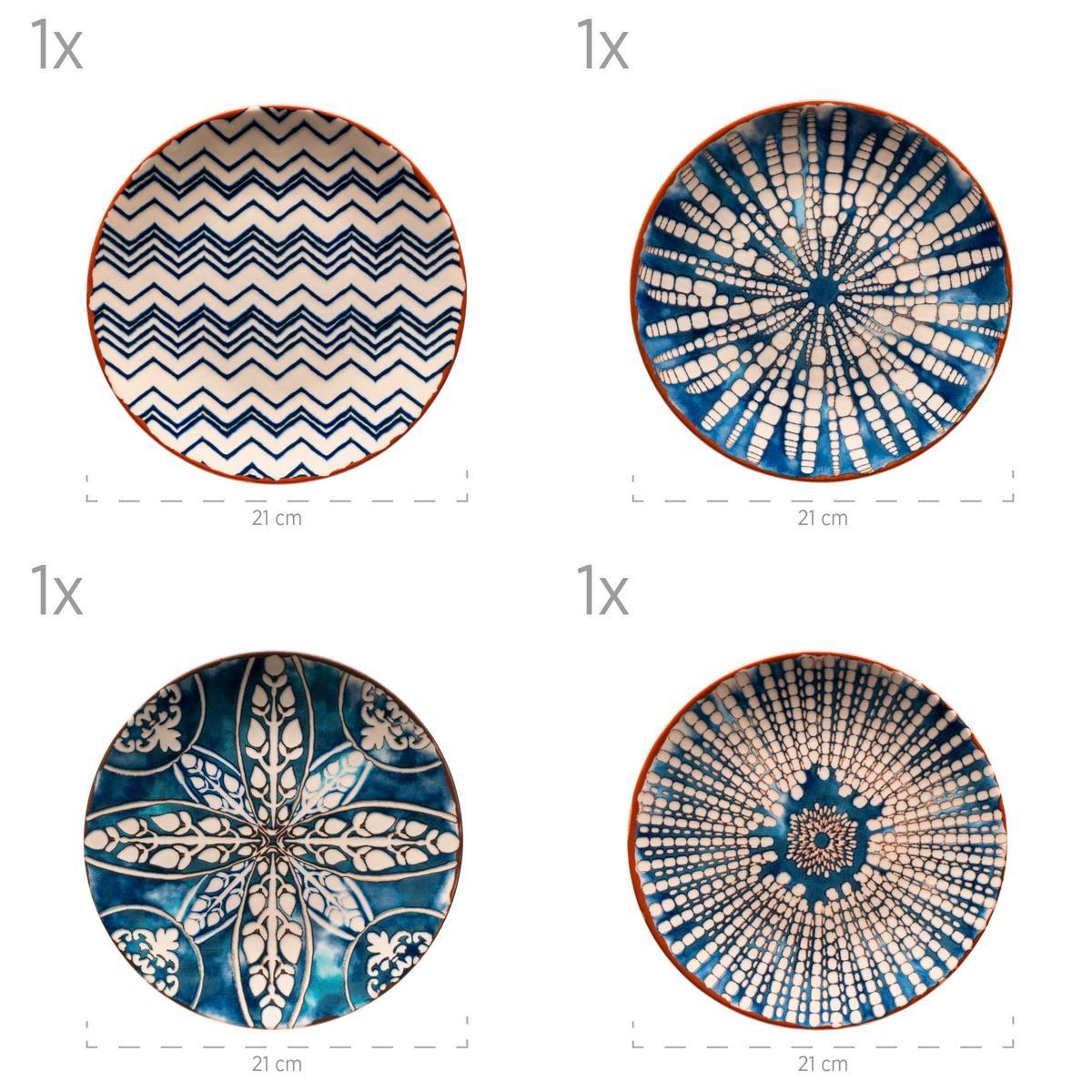 Tafelservice Iberico Blue 4 Personen Geschirr Set - Blau/Weiß, Basics, Keramik (36,3/36,5/34,1cm) - Mäser