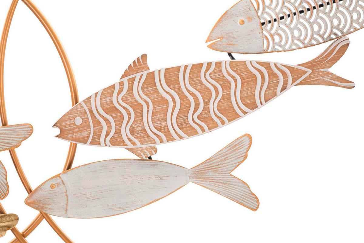 Wanddeko Fishy Move Goldfarben, Weiß B: 142,9 cm - Basics, Holzwerkstoff/Metall (142.9/61.6/5cm)