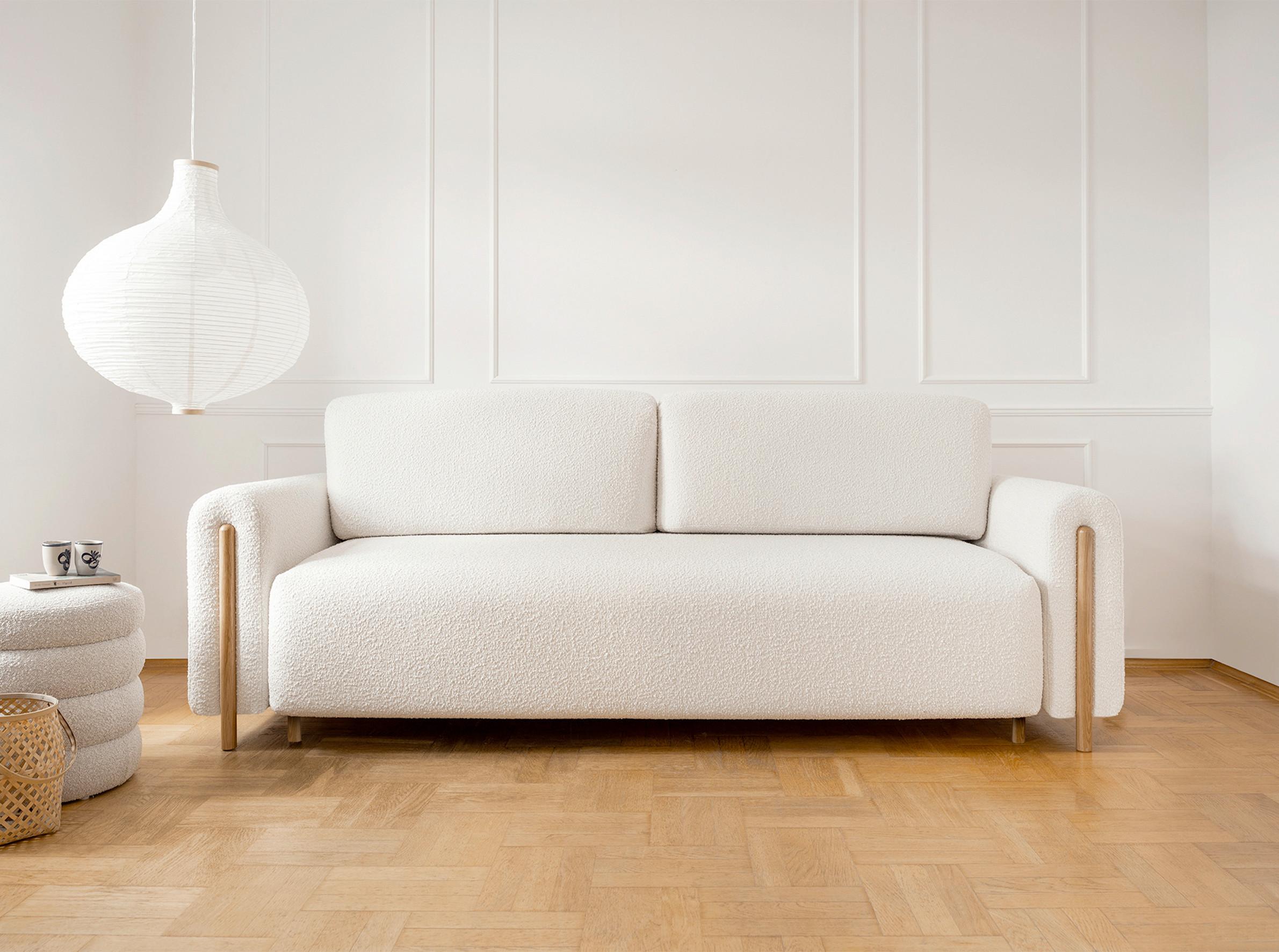 3-Sitzer-Sofa Mit Schlaffunktion Arcadova Creme - Eichefarben/Creme, Design, Textil (244/97/97cm) - MID.YOU