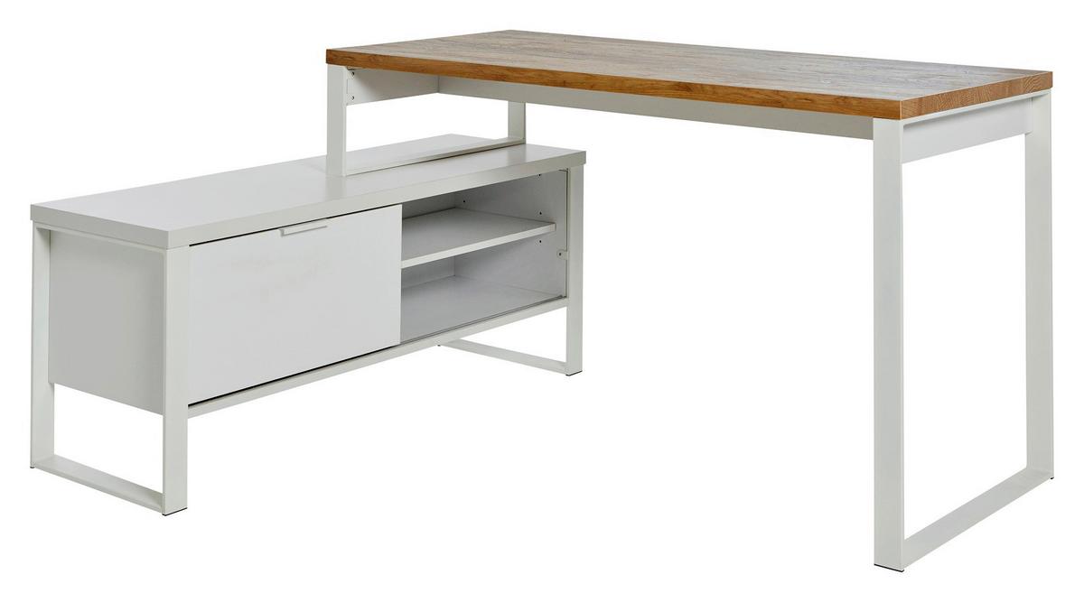 Schreibtisch B 120cm H 76cm Loop D 145 E, Weiß - Eichefarben/Weiß, KONVENTIONELL, Holzwerkstoff/Metall (147/120/76cm) - Livetastic