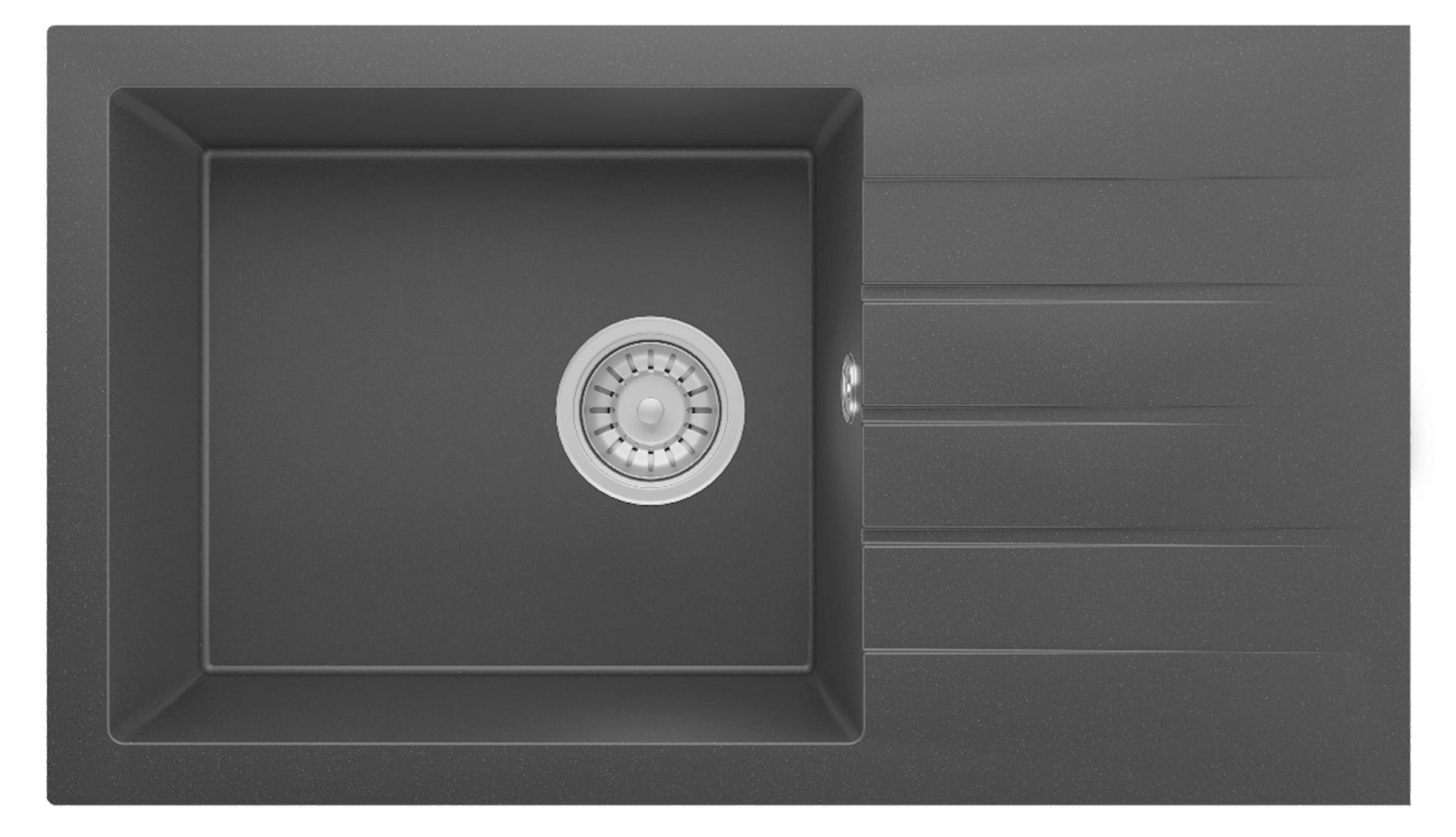 SPÜLE Almonto, Schwarz B: 76 cm - Schwarz, Trend, Stein (76/22/43,5cm) - Respekta