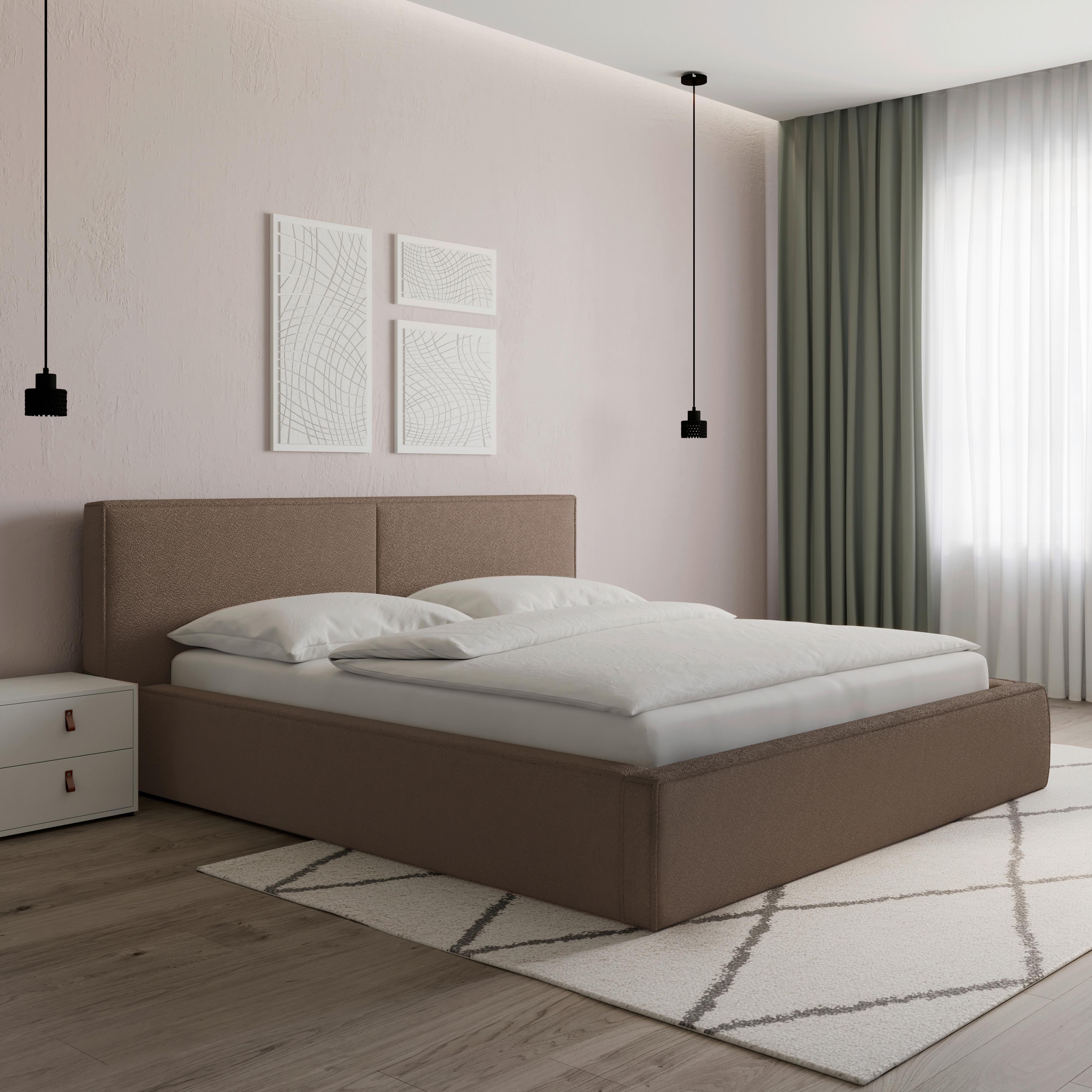 Čalouněná postel SERENA 180x200 cm, hnědá - černá/přírodní barvy, Moderní, kov/dřevo (180/200cm) - Bessagi Home