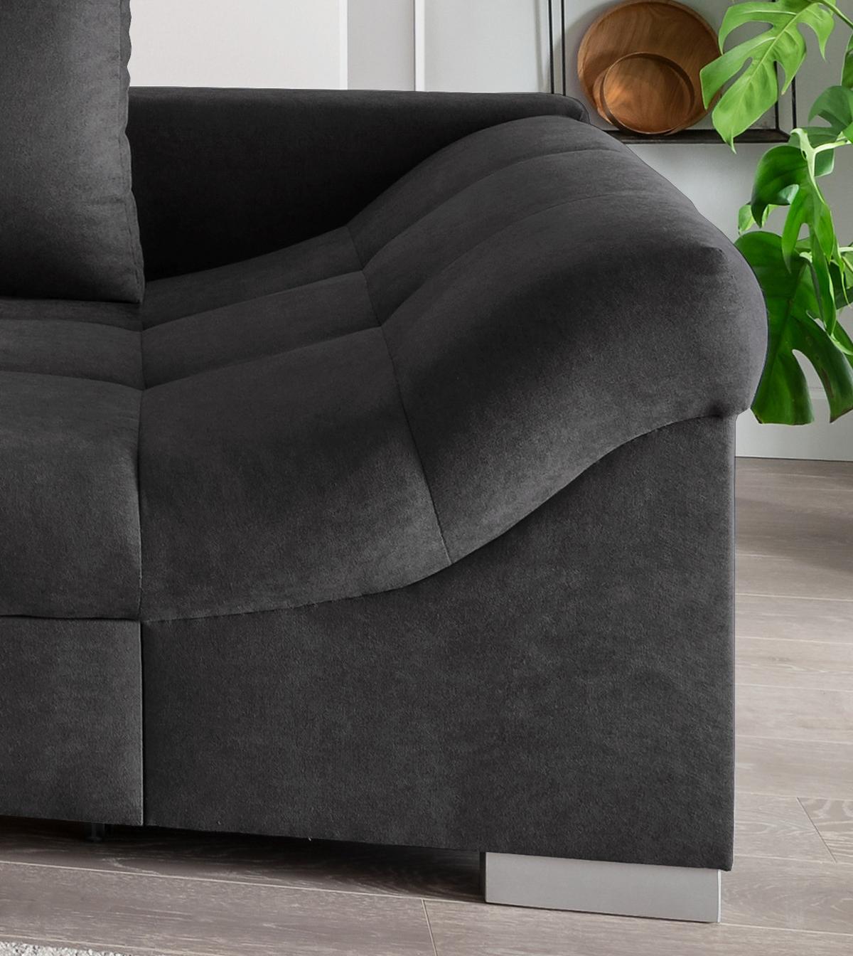 Eckschlafsofa Alvito Schwarz S: 202/298 cm - Silberfarben/Schwarz, Design, Textil (202/298cm) - MID.YOU