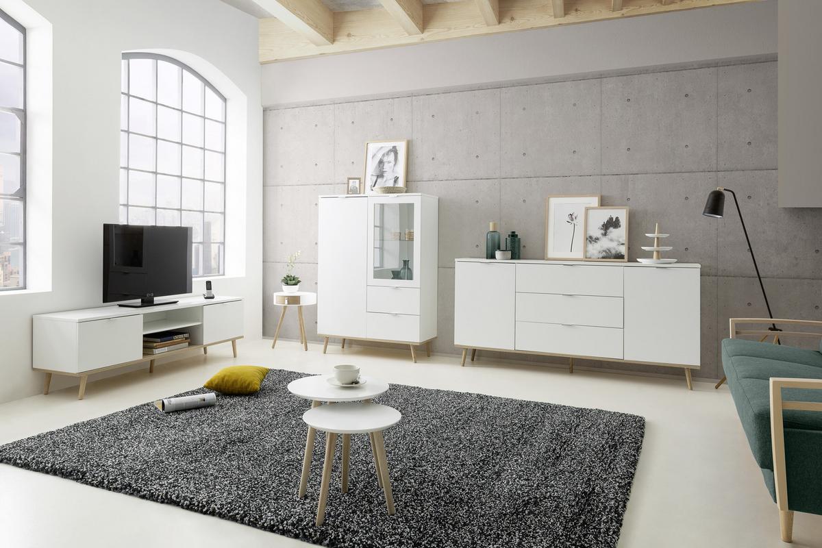 Sideboard Teilmassiv, 3 Laden 180cm Göteborg 51 Sonoma Eiche - Weiß/Sonoma Eiche, KONVENTIONELL, Holzwerkstoff (180/87/40cm) - MID.YOU