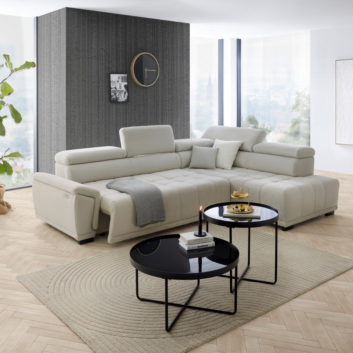 Rohová sedačka GRINALDI, pravá, sivobiela - čierna/sivobiela, Modern, textil/plast (283/206cm) - Premium Living