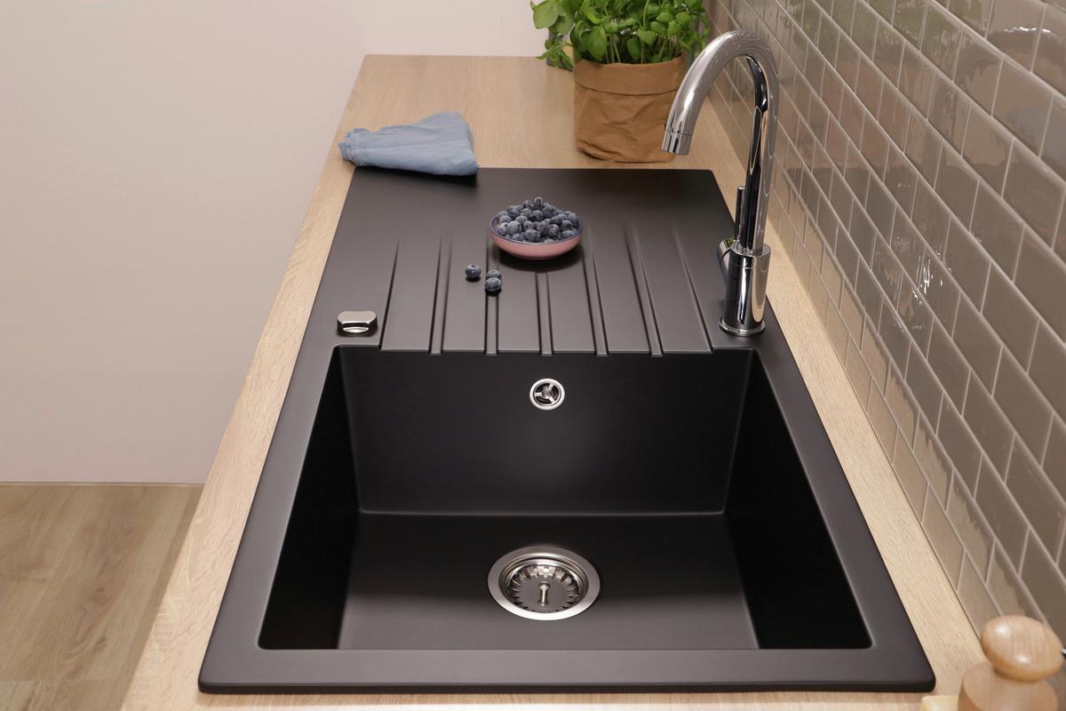 SPÜLE Almonto, Schwarz B: 100 cm - Schwarz, Trend, Stein (100/22/50cm) - Respekta