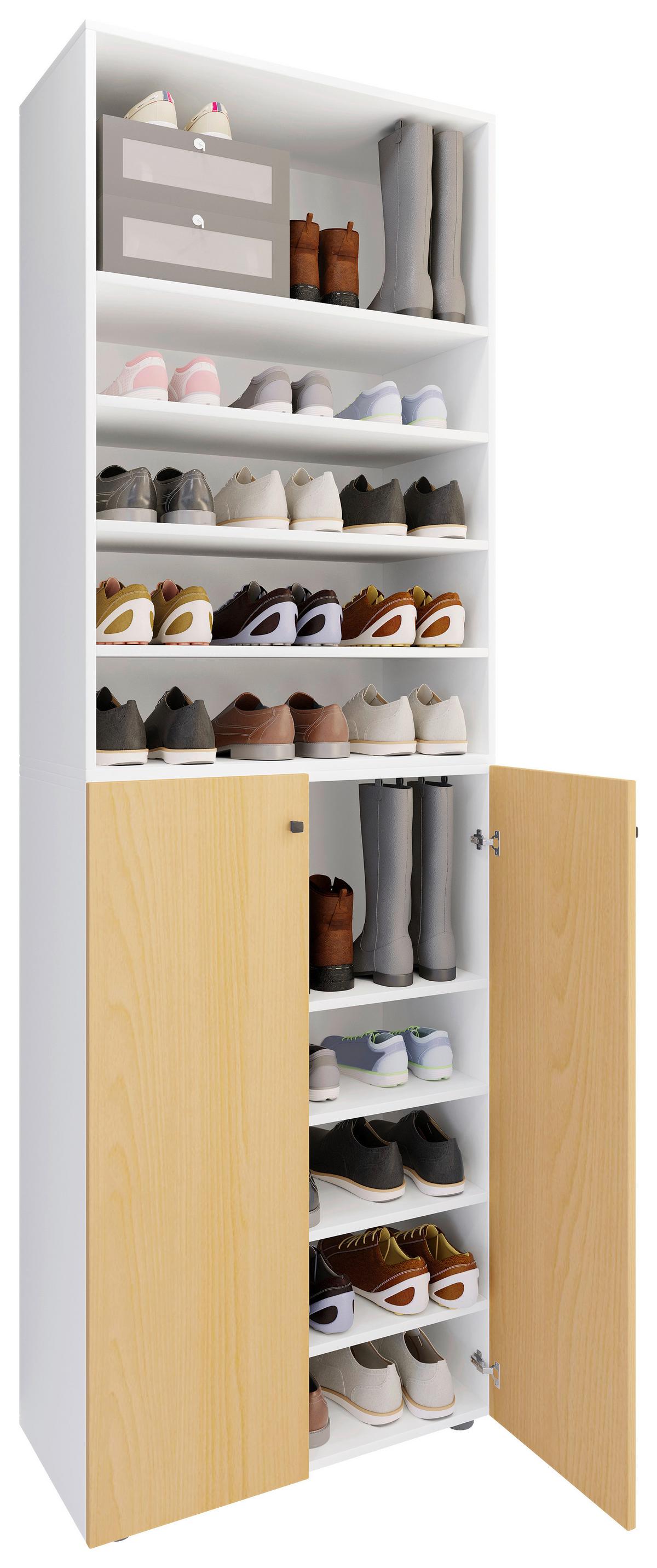 Schuhschrank Lona Weiß Buchefarben Dekor - Buchefarben/Schwarz, Design, Holzwerkstoff (70/220/40cm) - MID.YOU