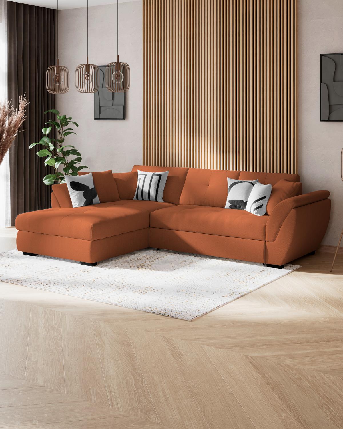 Rohová sedačka BERISSO, ľavá, terakota - čierna/terakotová, Konventionell, textil/plast (187/278cm) - Ondega