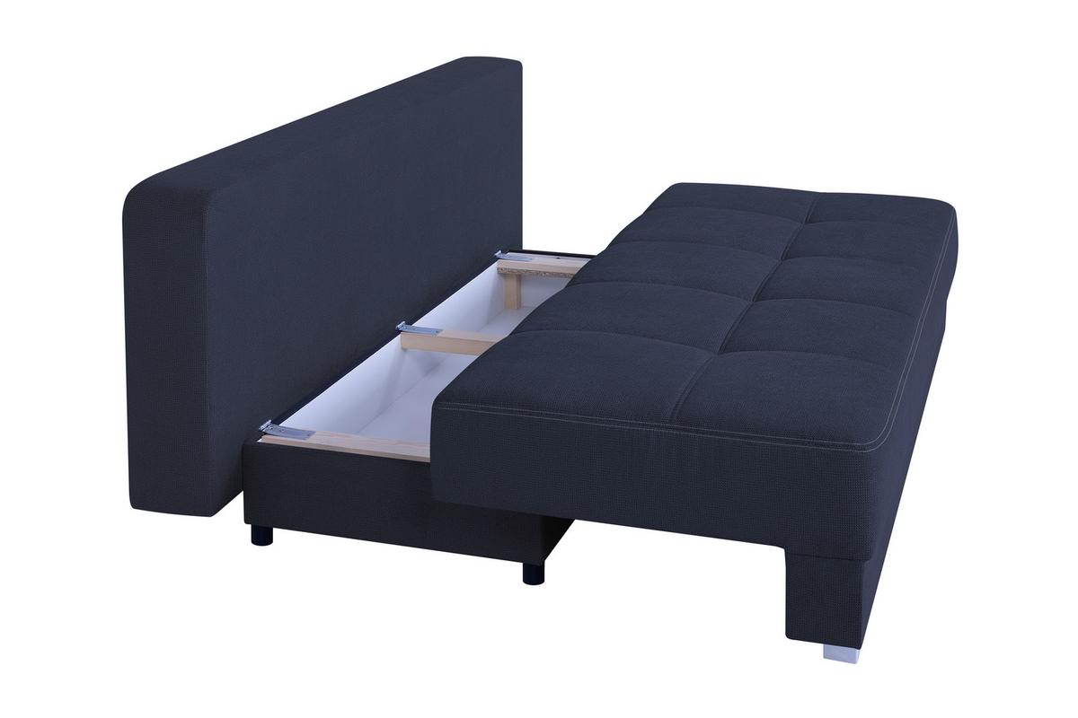 Schlafsofa mit Bettkasten Ben Dunkelblau - Chromfarben/Schwarz, Design, Holzwerkstoff/Textil (200/90/110cm) - P & B