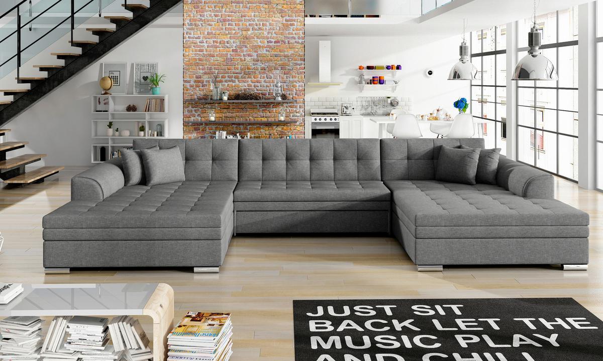 Wohnlandschaft Vento Grau U: 165x359x165 Cm - Chromfarben/Grau, Design, Textil (165/359/165cm) - MID.YOU