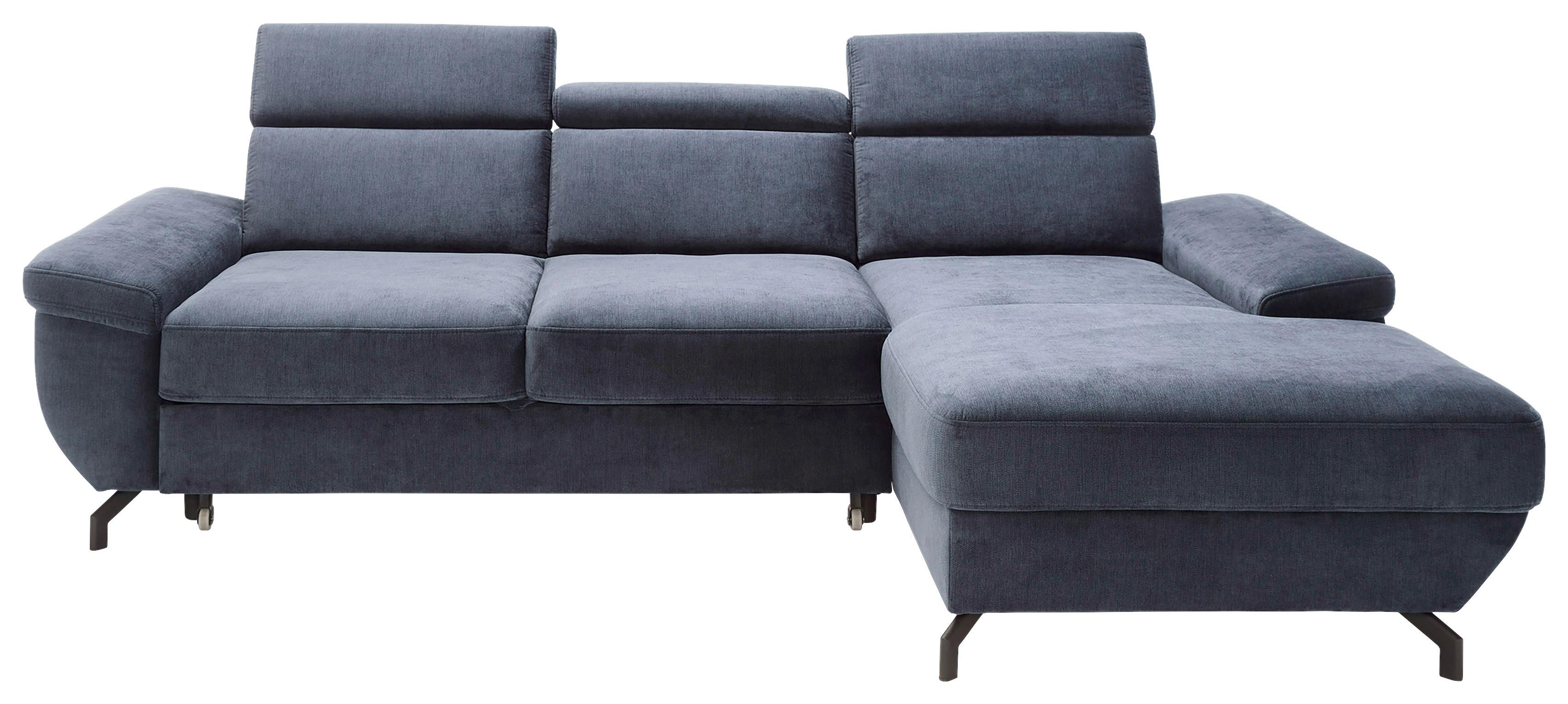 Ecksofa Rima - Silberfarben/Dunkelblau, MODERN, Textil (262/182cm) - Trendmanufaktur