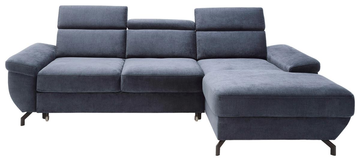 Ecksofa Rima - Silberfarben/Dunkelblau, MODERN, Textil (262/182cm) - Trendmanufaktur