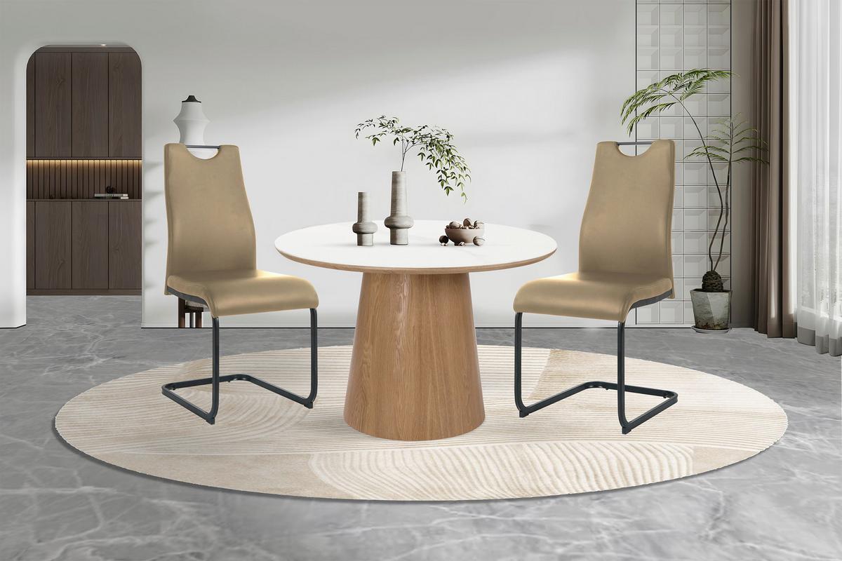 Stuhl-set Lederlook Taupe, B: 42cm - Taupe/Schwarz, Design, Kunststoff/Textil (42/98/56cm) - Livetastic