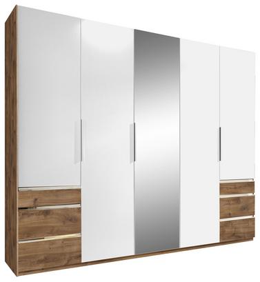Fünftüriger Schrank in Weiß und Eiche Dekor mit Schubladen und Spiegel Fünftüriger Schrank in Weiß und Eiche Dekor mit Schubladen und Spiegel