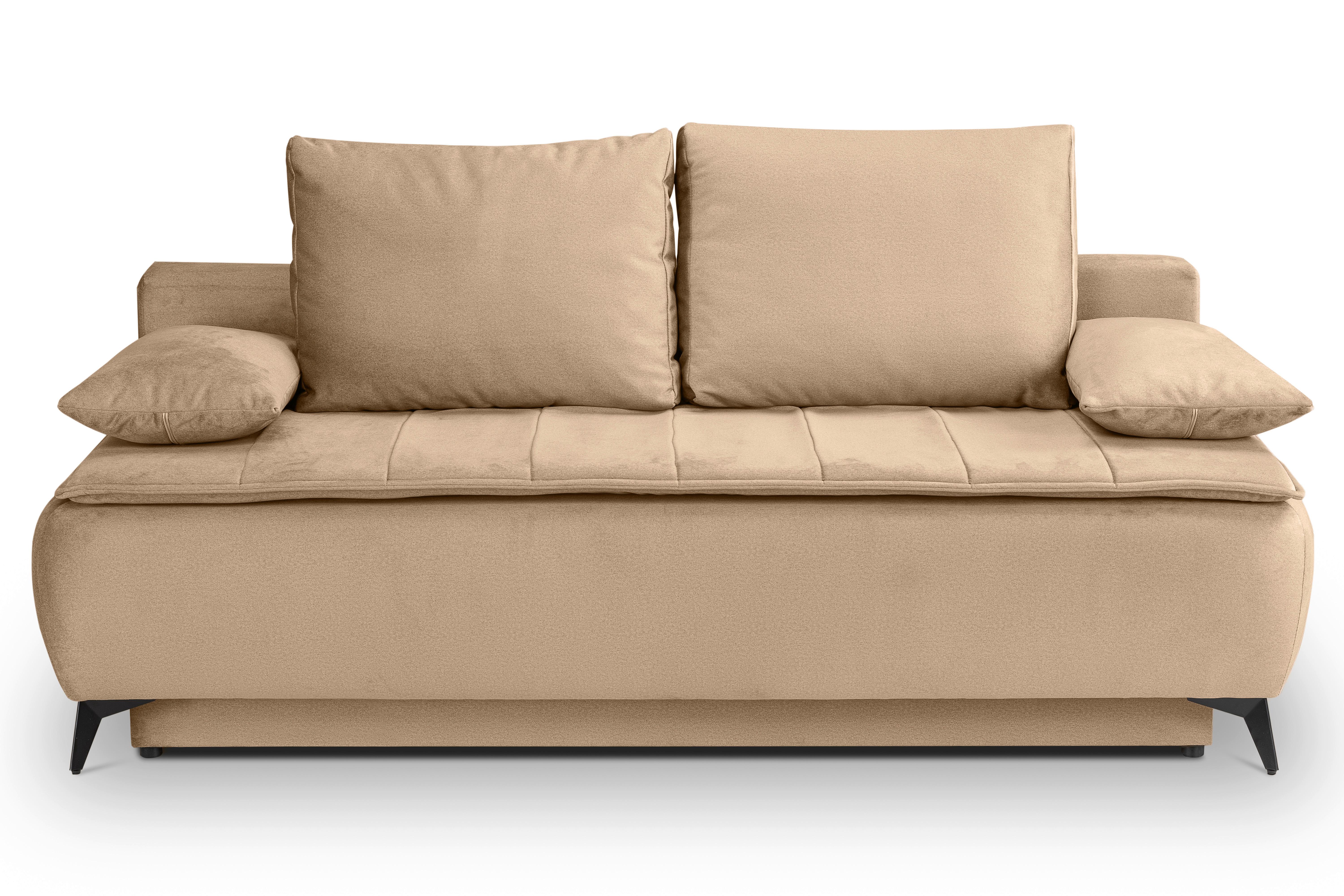 Schlafsofa Sendi Beigebraun B: 210cm - Beigebraun/Schwarz, Basics, Holz/Textil (210/103/90cm) - MID.YOU