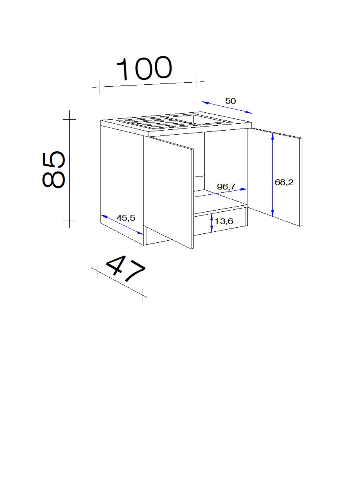 Spülenschrank Mit Spüle Speed B: 100 Cm Weiß - Hellgrau/Weiß, KONVENTIONELL, Holzwerkstoff (100/85/50cm)