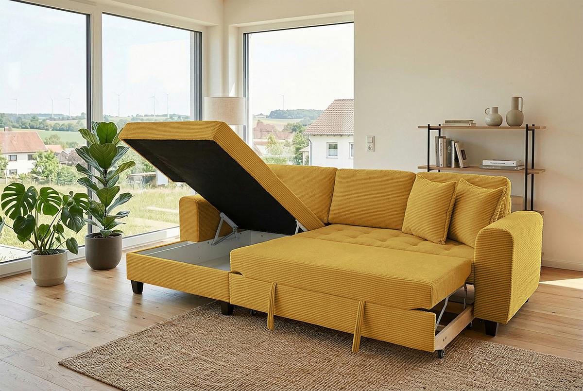 Ecksofa Moritz Senfgelb S: ca. 155x265 cm - Senfgelb, Trend, Textil (155/265cm)