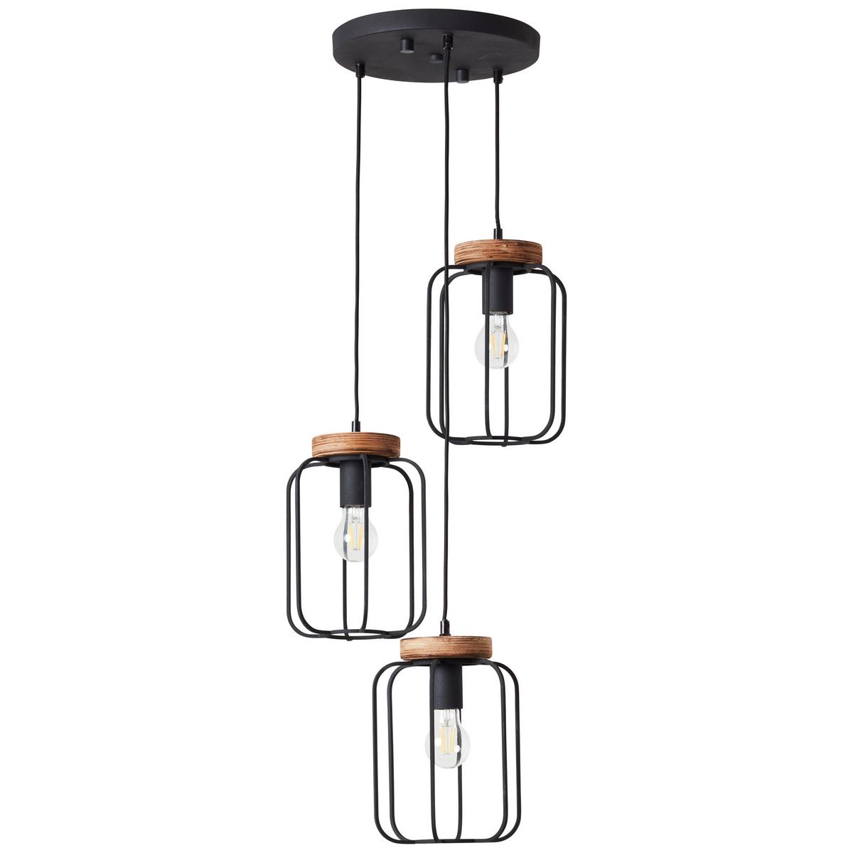 Hängeleuchte Tosh H: 165 Cm 3-Flammig, Käfigschirme - Schwarz/Braun, Design, Holz/Metall (42/165cm) - Brilliant