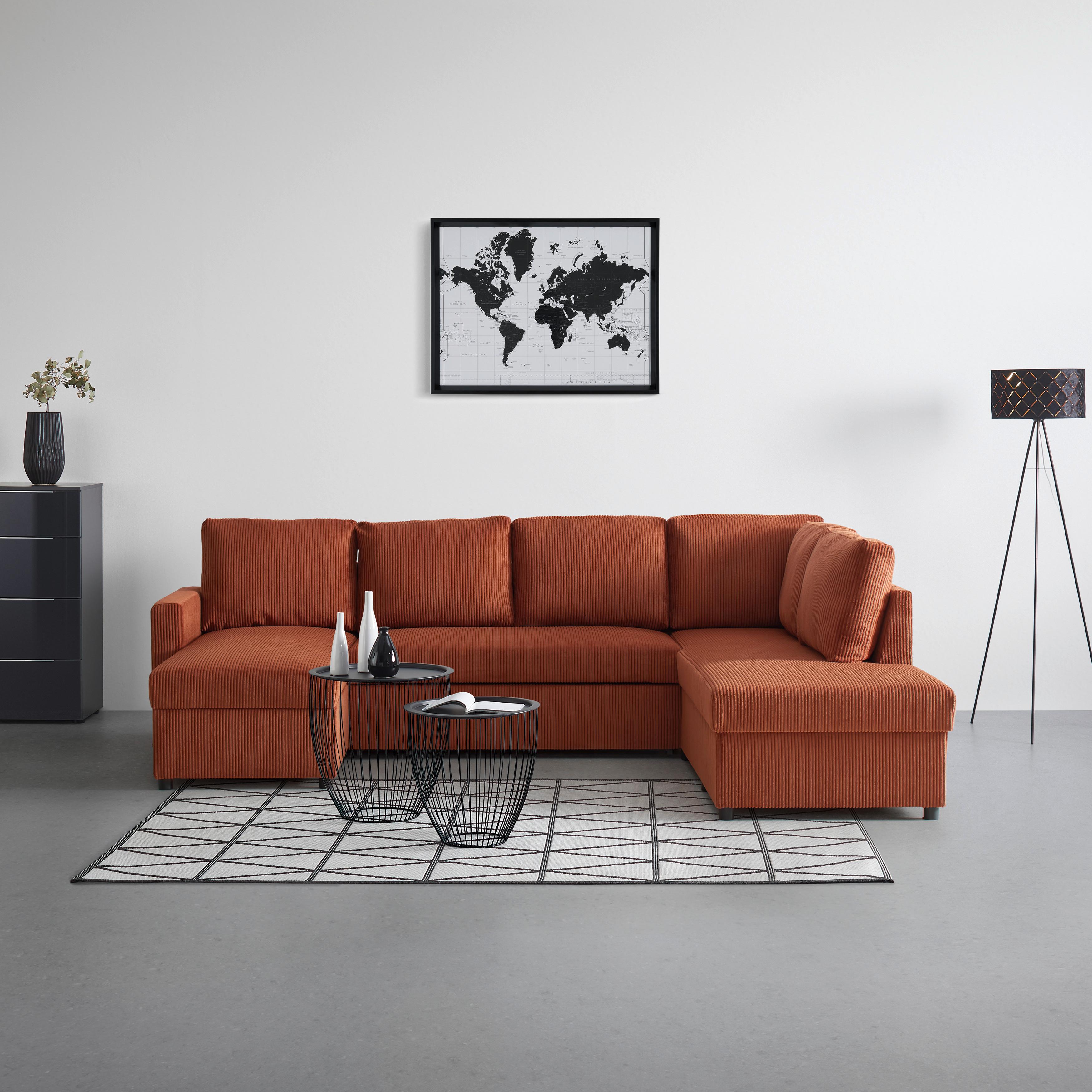 Sedací souprava MARTINA U, pravá, teracottový manšestr - černá/terracotta, Moderní, kov/dřevo (146/276/204cm) - Mömax