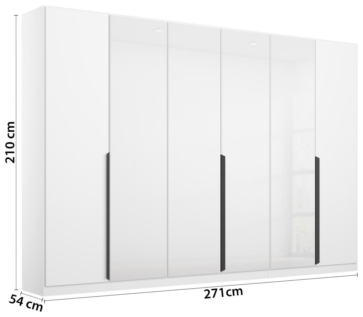 Drehtürenschrank Artemis 271 cm Weiß - Weiß Hochglanz/Weiß, MODERN, Glas/Holzwerkstoff (271/210/54cm) - Rauch Möbel