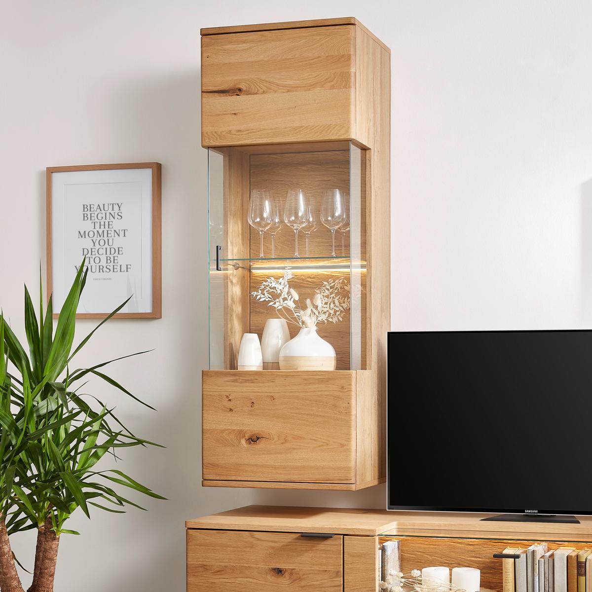 Závěsná vitrína divoký dub - šedá/divoký dub, Moderní, kov/dřevo (50/138/37cm) - Premium Living