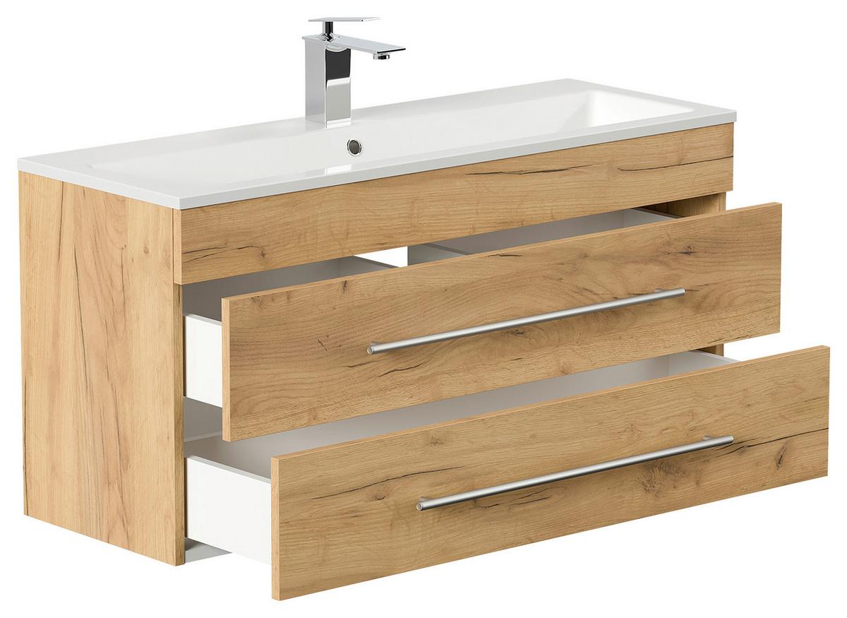 Badezimmer Portus Eiche Dekor B: 100 Cm - Eichefarben/Weiß, MODERN, Keramik/Holzwerkstoff (100cm) - MID.YOU