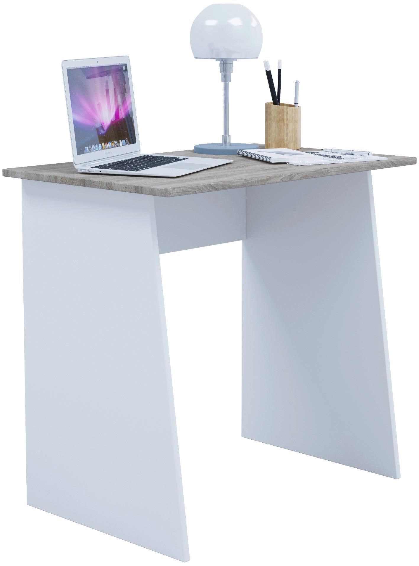 Schreibtisch B 80cm H 74cm Masola Mini, Eiche Dekor/Weiß - Weiß/Sonoma Eiche, Basics, Holzwerkstoff (80/50/74cm) - MID.YOU