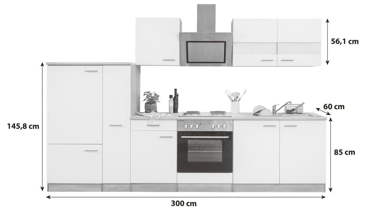 KÜCHENBLOCK MERLE KÜCHENBLOCK 300 CM - Eichefarben/Weiß, Basics, Holzwerkstoff (300cm) - Respekta