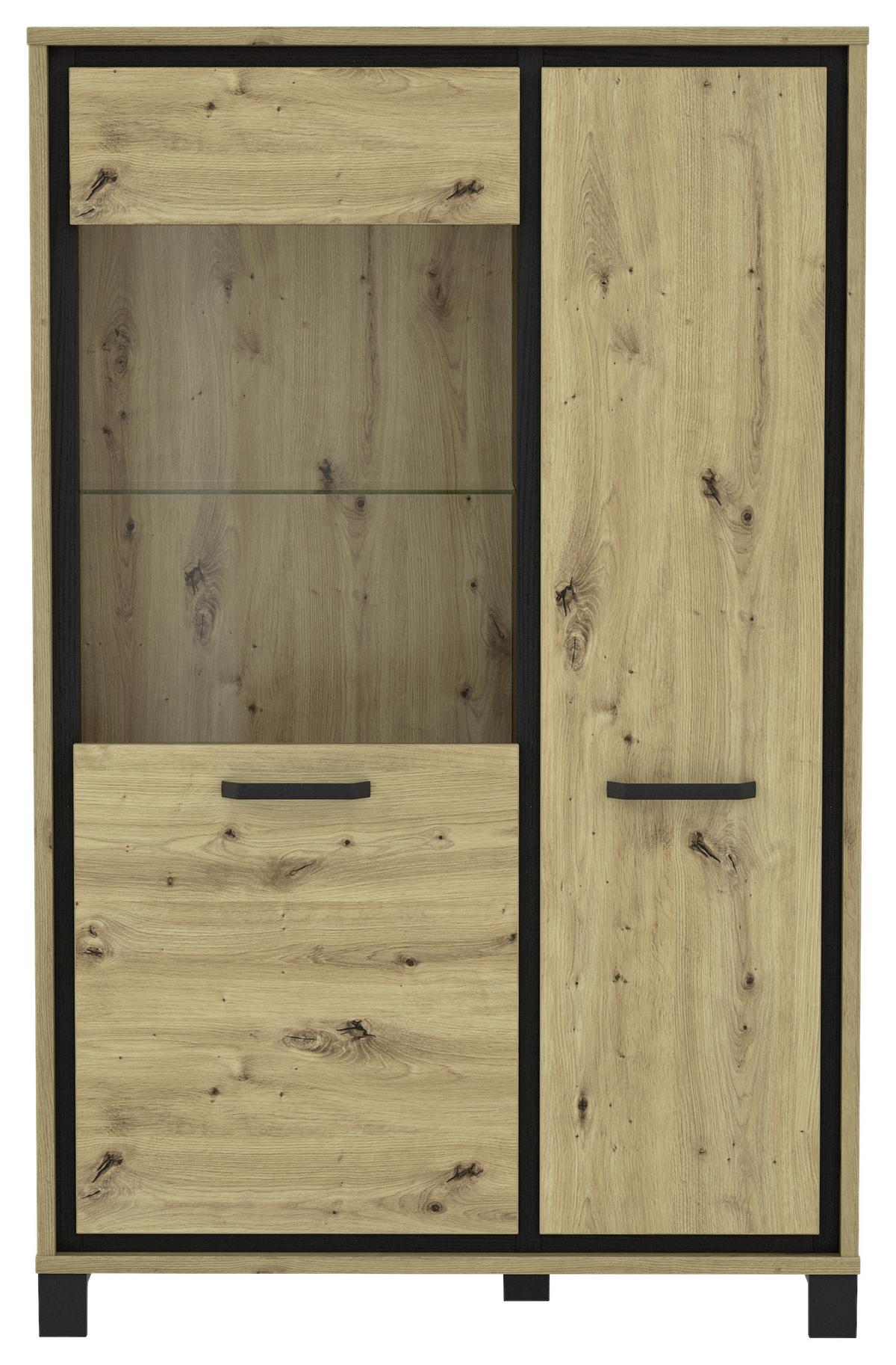 Highboard mit Glaselement 102 cm Trondheim, Eiche Dekor - Eichefarben/Schwarz, Basics, Glas/Holzwerkstoff (101.4/161/41.5cm) - Livetastic