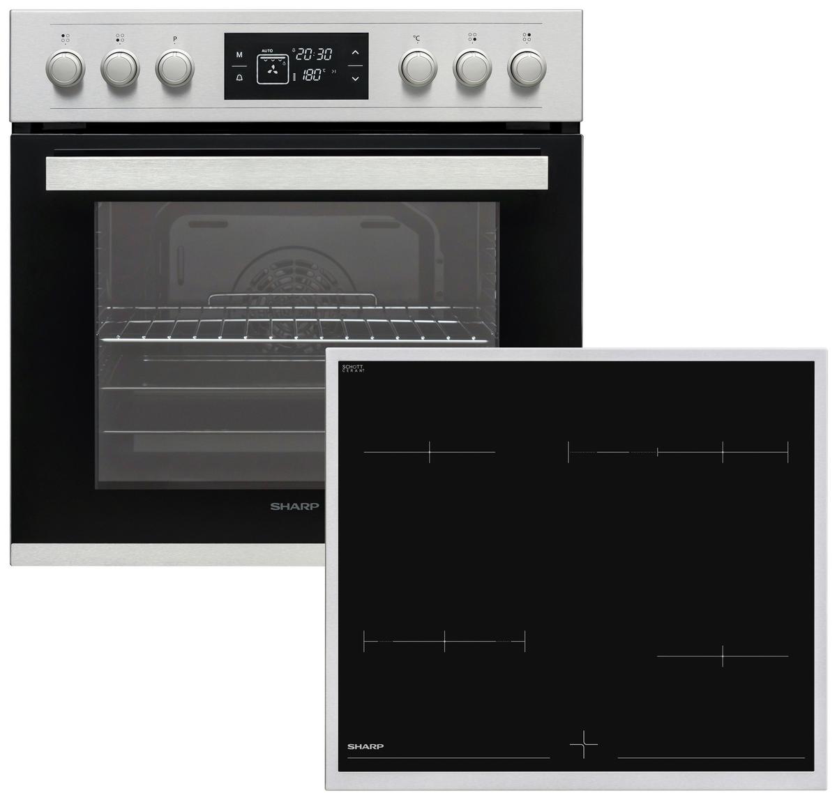 Einbauherd-Set B: 59,5 cm Elektro-Glaskeramik - Edelstahlfarben/Schwarz, Basics (59,5/59,5/57,5cm) - Sharp
