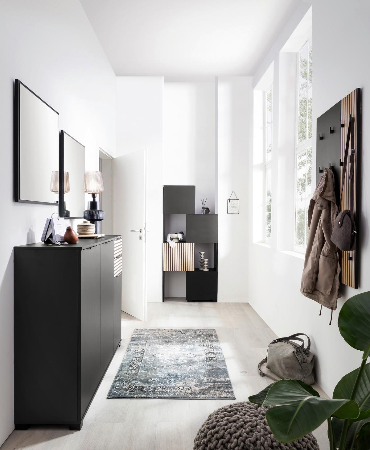 Garderobenpaneel Alexa 245+490 - Eichefarben/Schwarz, Design, Holzwerkstoff (73,5/109/2,6cm) - MID.YOU