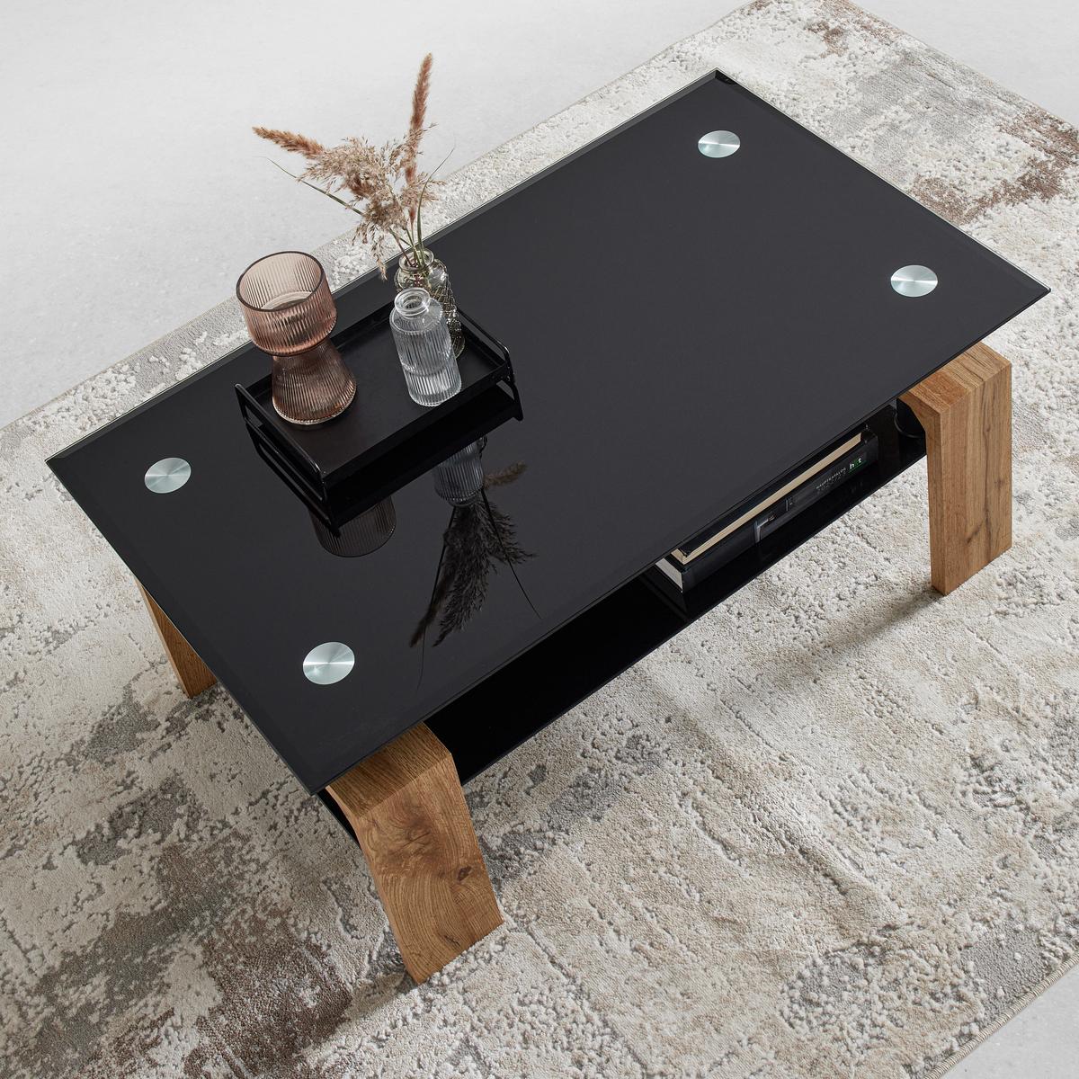 KONFERENČNÍ STOLEK INTRO - barvy dubu/černá, Moderní, kov/kompozitní dřevo (100/60/45cm) - Mömax