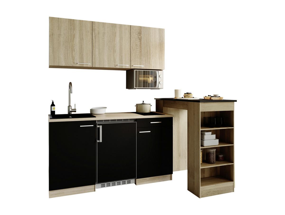 MINIKÜCHE Schwarz/Eichefarben B: 150cm - Eichefarben/Schwarz, Design, Holzwerkstoff (150cm) - Respekta