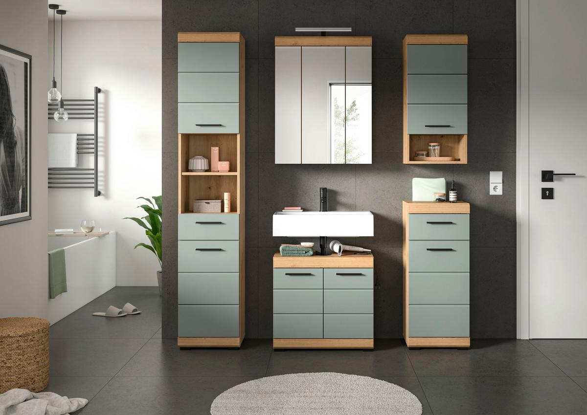 Badezimmer Scout Eiche Artisan Dekor Salbeigrün - Salbeigrün/Schwarz, MODERN, Glas/Holzwerkstoff (154cm) - MID.YOU