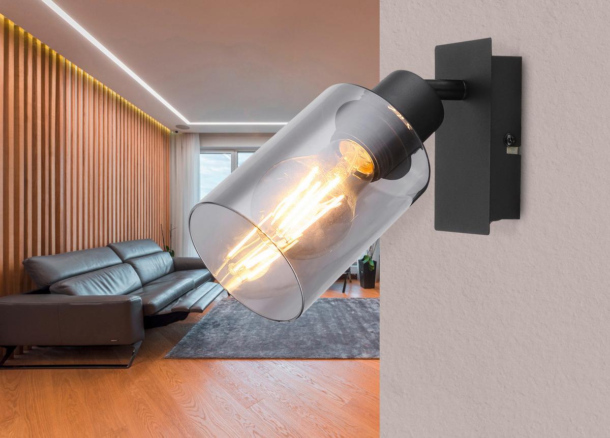 Strahler Hadera Schwarz B: 20 Cm - Schwarz, Design, Glas/Metall (9/20/18cm) - Globo