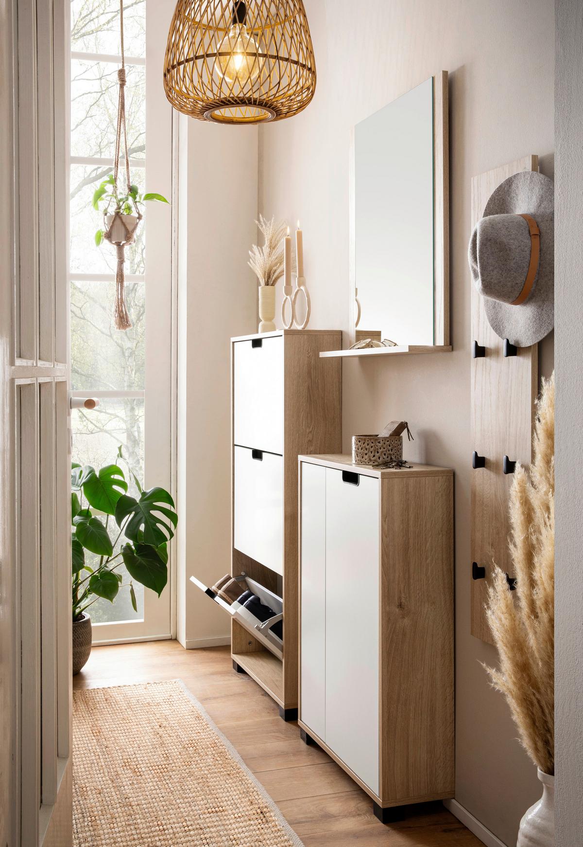 Unterschrank Eiche Artisan/weiß B: 59,8 - Schwarz/Eiche Artisan, Design, Holzwerkstoff (59,8/85,2/195,5cm) - MID.YOU