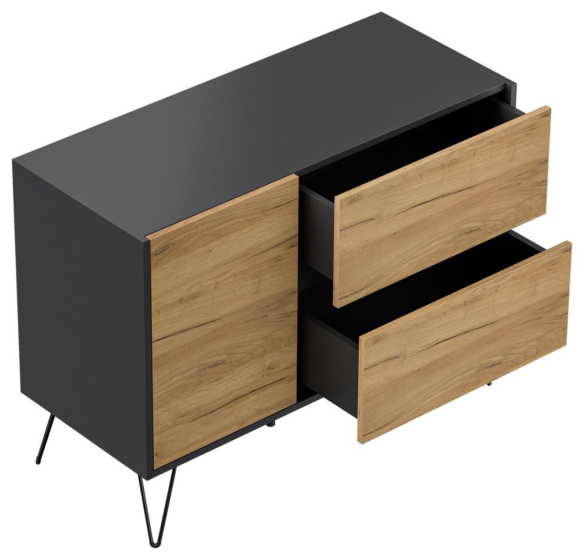 Sideboard Posseik Industrial Graphit/eichefarben B: 99 Cm - Eichefarben/Schwarz, Design, Holzwerkstoff (99/75,8/42cm) - P & B