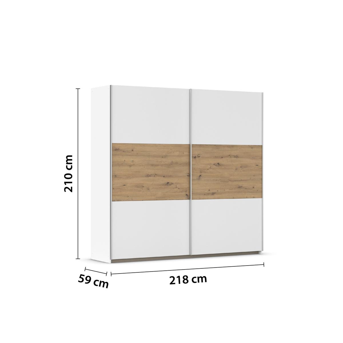 Tolóajtós Szekrény Foster 218/210 Cm - Artisan tölgy/fehér, Konventionell, faalapú anyag (218/210/59cm)