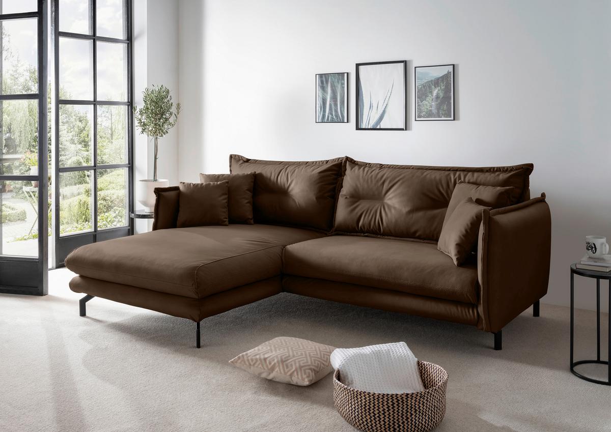 Ecksofa Lava Braun S: 180x255cm - Schwarz/Braun, MODERN, Textil (180/255cm) - Livetastic