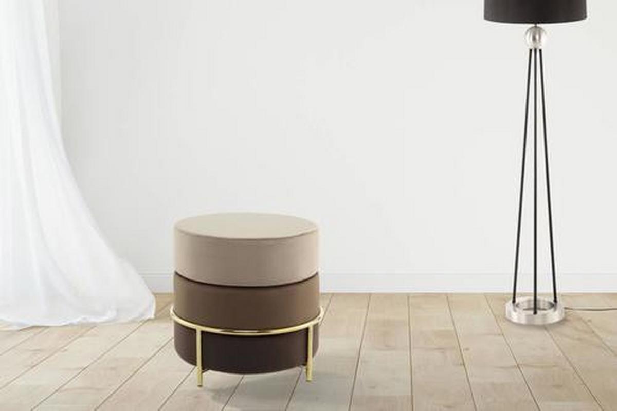 Hocker Pouf Samt Braun H: 46 cm Rund - Goldfarben/Braun, Basics, Holzwerkstoff/Textil (48,5/46/48,5cm) - Kayoom