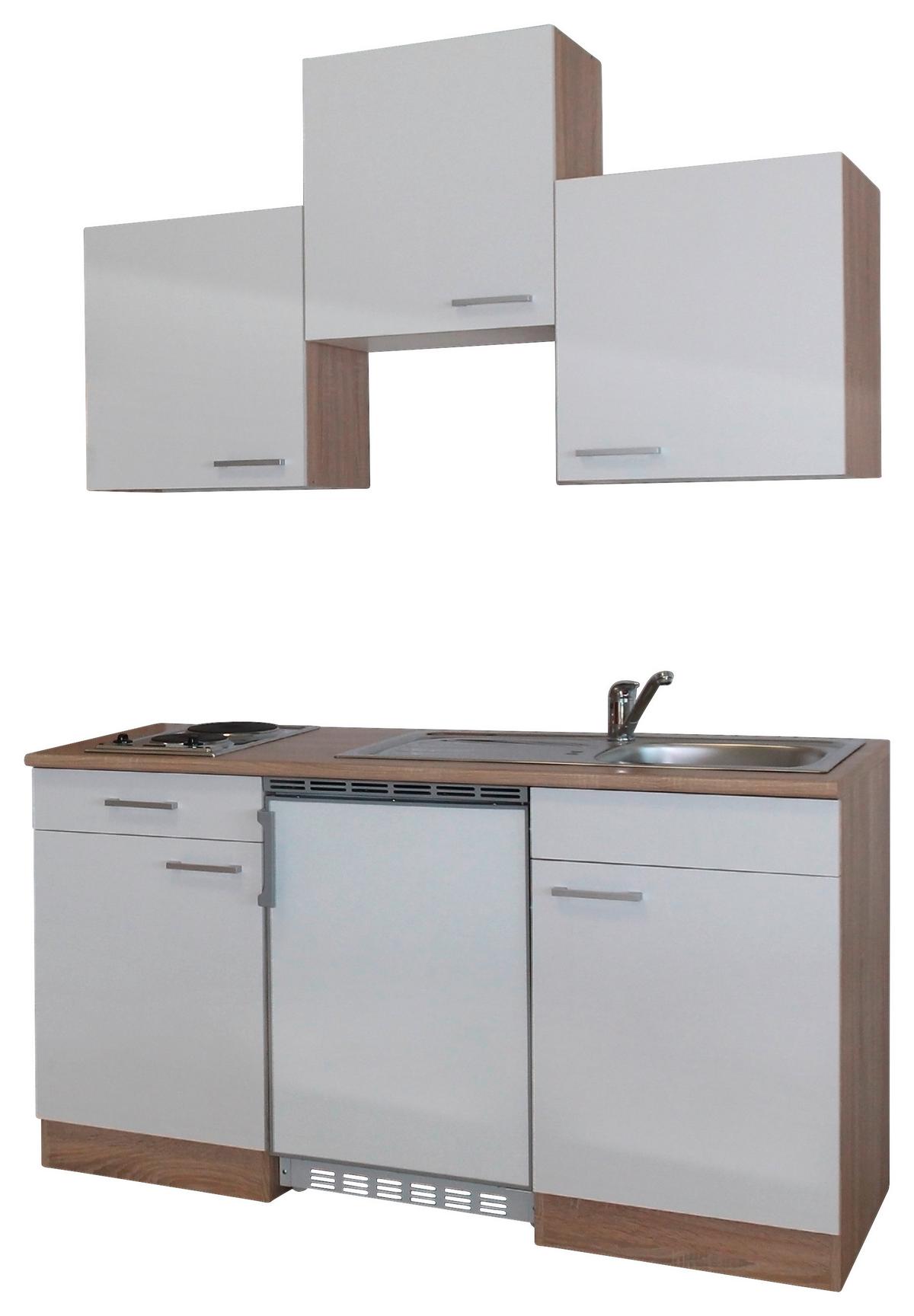 Miniküche Mit Kühlschrank + Kochfeld 150 Cm Weiß /eiche - Eichefarben/Weiß, Basics, Holzwerkstoff (150cm) - Respekta
