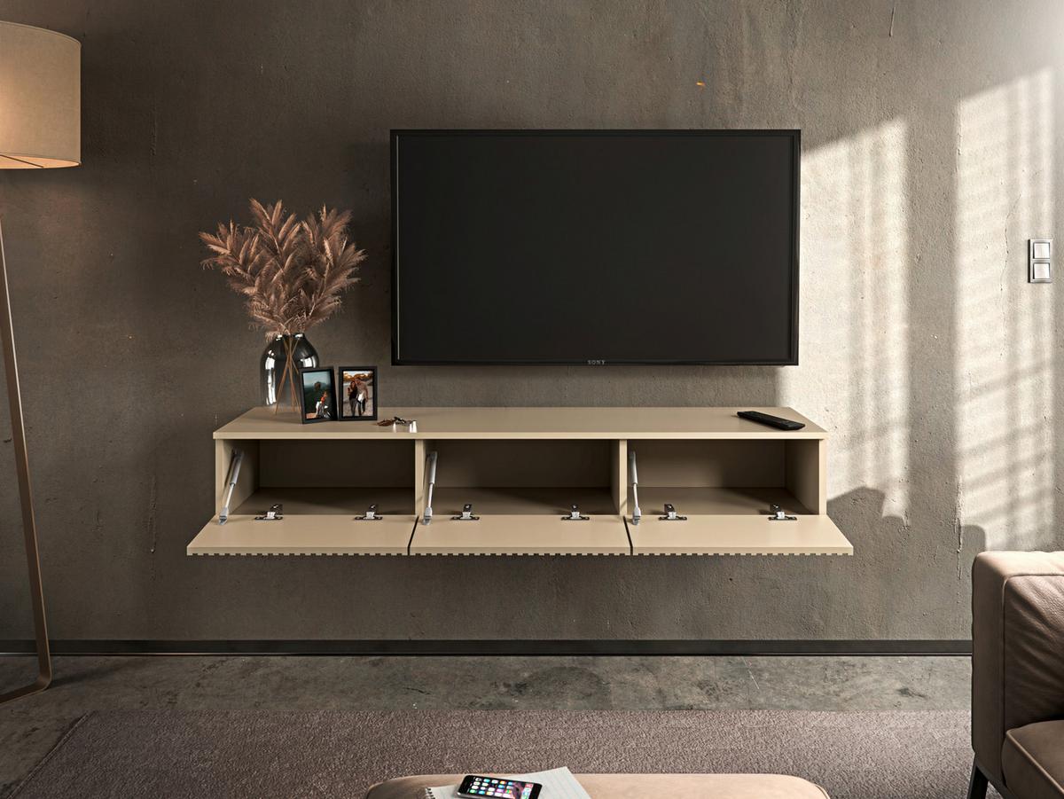 KOMODA POD TELEVIZI LANAI - kašmírová, Moderní, kompozitní dřevo (150/25/40cm)