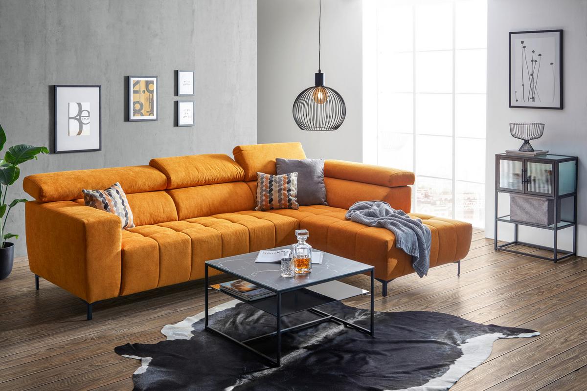 Rohová sedačka TARRAGONA, pravá, žlutá, bez výsuvu - černá/žlutá, Moderní, textil (295/201cm) - Premium Living