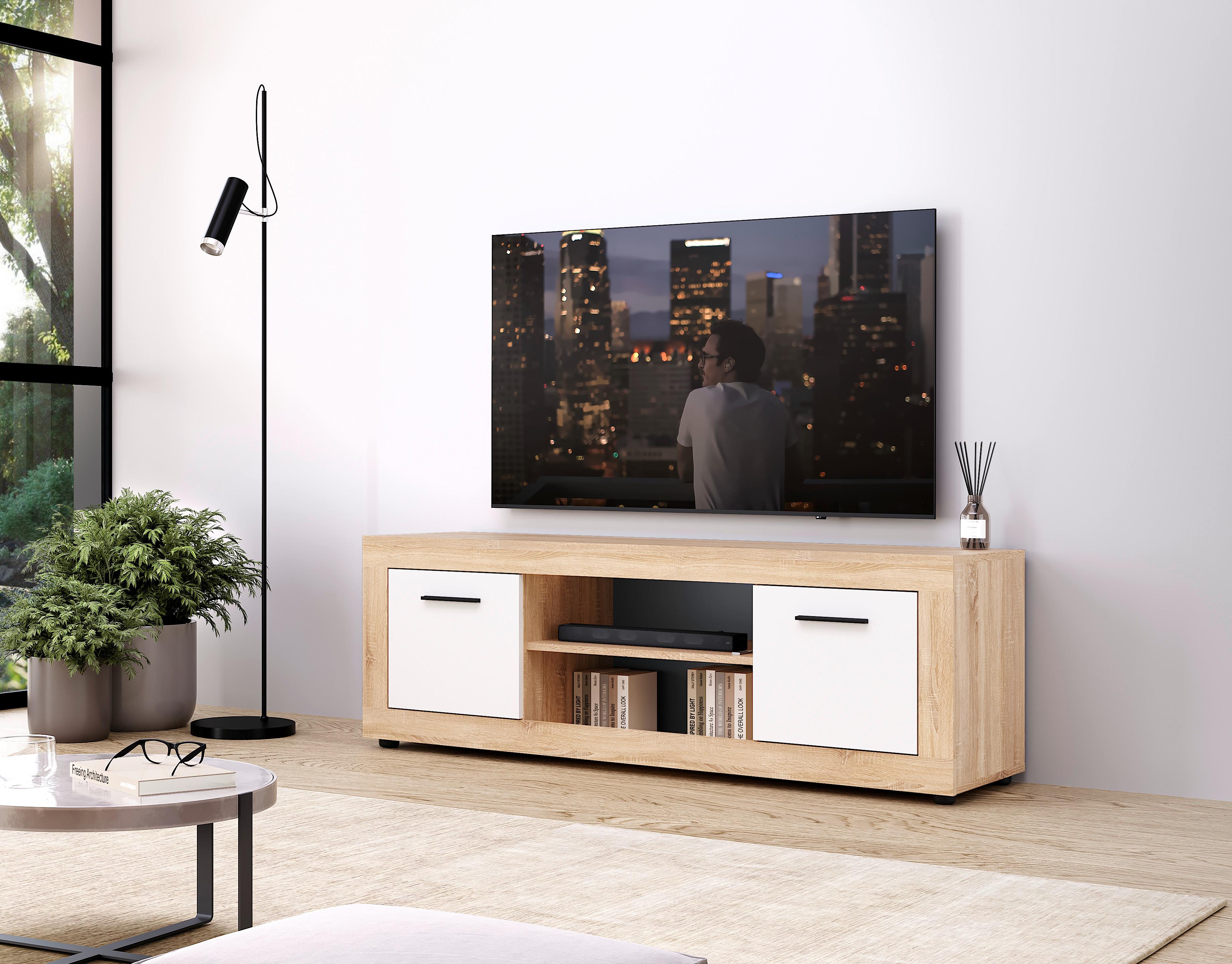 TV diel LUNA biela/sonoma - čierna/biela, Design, kompozitné drevo/plast (140/48/40cm) - MID.YOU