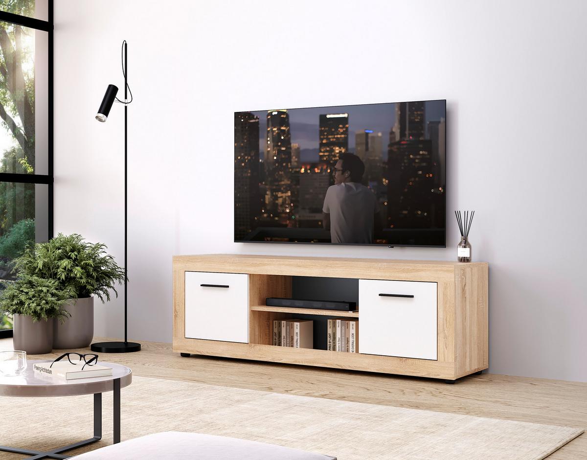 TV díl LUNA bílá/sonoma - bílá/černá, Design, kompozitní dřevo/plast (140/48/40cm) - MID.YOU